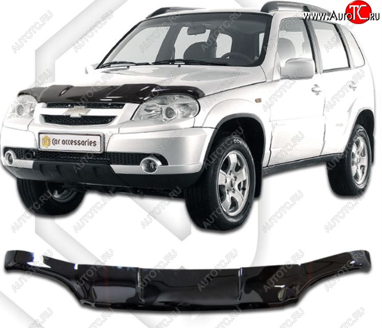 2 299 р. Дефлектор капота CA-Plastic  Chevrolet Niva  2123 (2009-2020), Лада 2123 (Нива Шевроле) (2009-2020) (Classic черный, Без надписи)  с доставкой в г. Краснодар