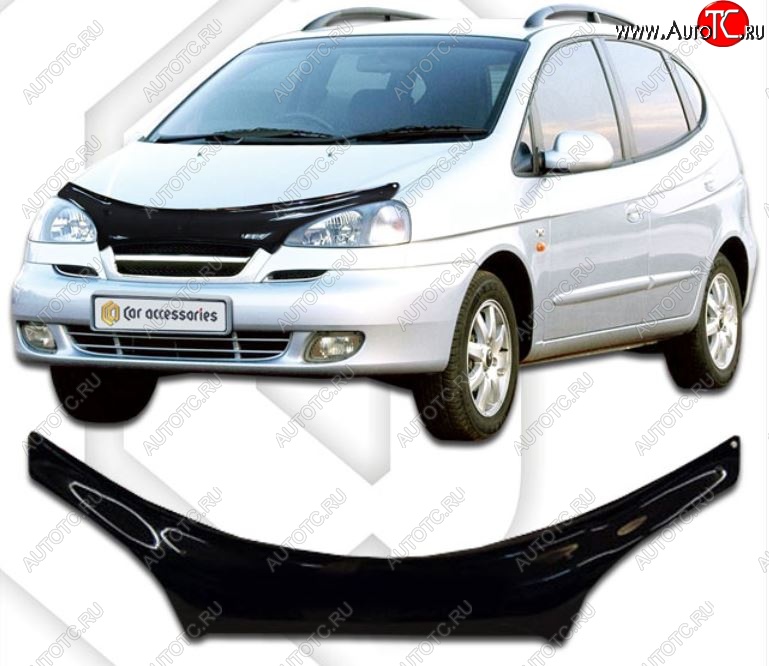 2 199 р. Дефлектор капота CA-Plastiс exclusive Chevrolet Rezzo (2000-2008) (Classic черный, Без надписи)  с доставкой в г. Краснодар