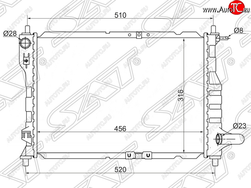 3 799 р. Радиатор двигателя SAT (трубчатый, МКПП/АКПП)  Chevrolet Spark ( M200,250,  M300) (2005-2015), Daewoo Matiz  M150 (2000-2016)  с доставкой в г. Краснодар