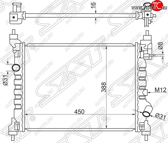 6 749 р. Радиатор двигателя SAT (пластинчатый)  Chevrolet Spark  M300 (2010-2015), Ravon R2 (2016-2024)  с доставкой в г. Краснодар