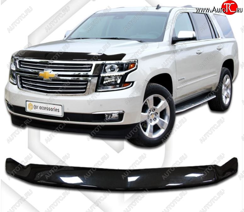 2 599 р. Дефлектор капота CA-Plastic exclusive  Chevrolet Tahoe  K2UC (2014-2021) (Classic черный, Без надписи)  с доставкой в г. Краснодар