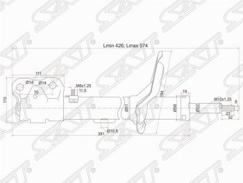 Правый амортизатор передний SAT CITROEN (Ситроен) C-crosser (С) (2007-2012), Mitsubishi (Митсубиси) Outlander (Аутлэндэр)  XL (2005-2013), Peugeot (Пежо) 4007 (2007-2012),  Partner (Партнер)  M49/M59 (1997-2008)