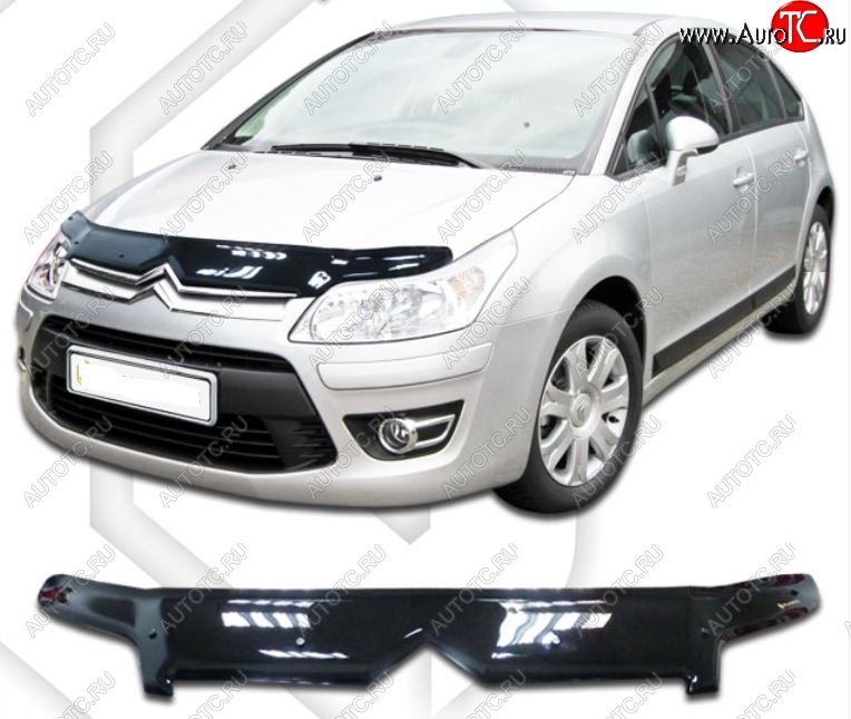 2 159 р. Дефлектор капота CA-Plastic  CITROEN C4 (2004-2008)  дорестайлинг, хэтчбэк 3 дв.,  дорестайлинг, хэтчбэк 5 дв. (Classic черный, Без надписи)  с доставкой в г. Краснодар