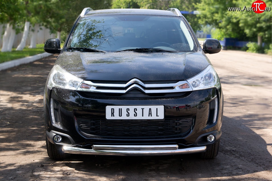 20 999 р. Защита переднего бампера (2 трубыØ63 и 42 мм, нержавейка) SLITKOFF CITROEN C4 aircross (2012-2017)  с доставкой в г. Краснодар