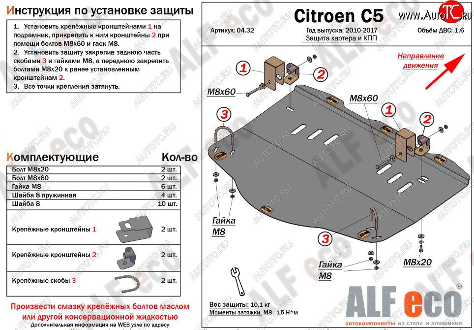 4 999 р. Защита картера двигателя и КПП (V-1,6MT) Alfeco CITROEN C5 RD дорестайлинг, седан (2008-2017) (Сталь 2 мм)  с доставкой в г. Краснодар