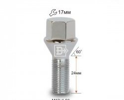 Колёсный болт длиной 24 мм Вектор M12 1.5 24 под гаечный ключ (пос.место: конус) Isuzu VehiCross (1997-2001) 