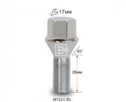 Колёсный болт длиной 26 мм Вектор M12 1.5 26 под гаечный ключ (пос.место: конус) Toyota Camry XV55 2-ой рестайлинг (2017-2018) 