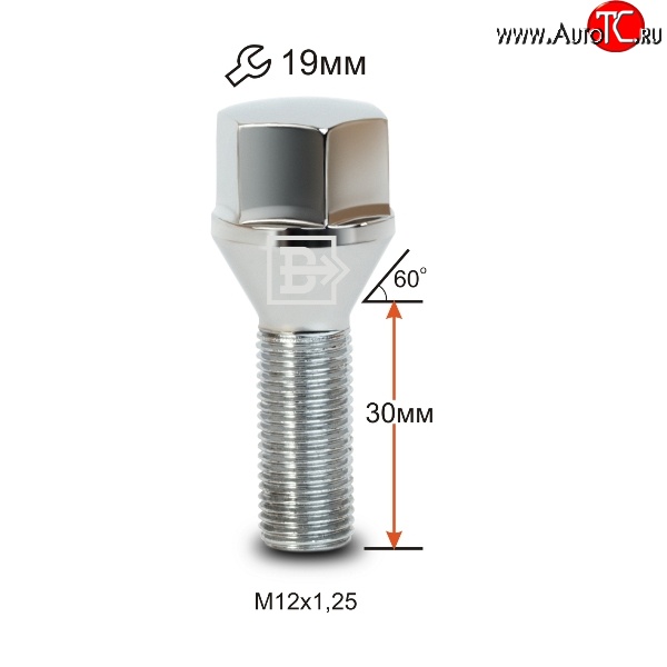112 р. Колёсный болт длиной 30 мм Вектор M12 1.25 30 под гаечный ключ (пос.место: конус) Alfa Romeo MiTo 955 рестайлинг (2014-2018)