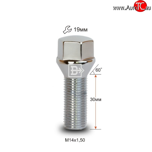 135 р. Колёсный болт длиной 30 мм Вектор M14 1.5 30 под гаечный ключ (пос.место: конус)    с доставкой в г. Краснодар