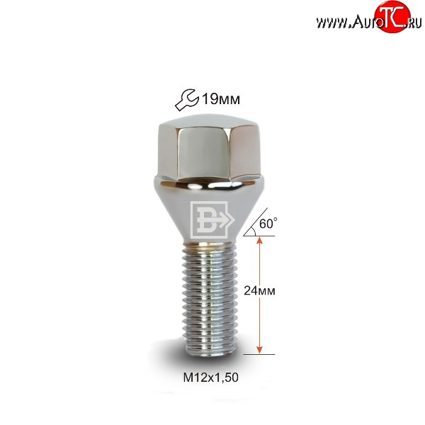 112 р. Колёсный болт длиной 24 мм Вектор M12 1.5 24 под гаечный ключ (пос.место: конус) Chevrolet Trailblazer GM800 дорестайлинг (2012-2016)