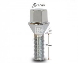 Колёсный болт длиной 28 мм Вектор M12 1.5 28 под гаечный ключ (пос.место: конус) Chevrolet Cruze J300 седан дорестайлинг (2009-2012) 