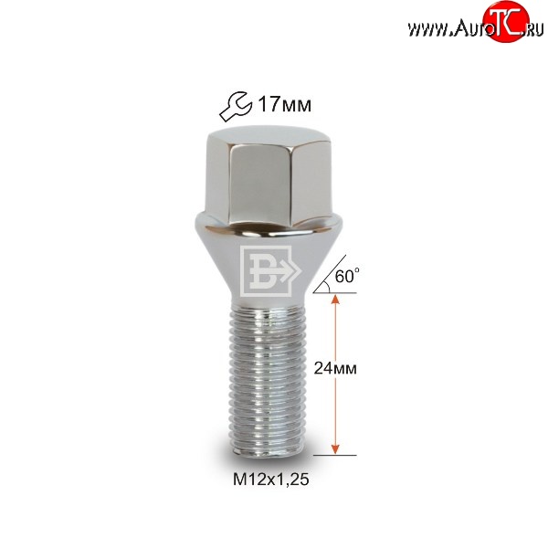 112 р. Колёсный болт длиной 24 мм Вектор M12 1.25 24 под гаечный ключ Lifan Breez (2006-2012)