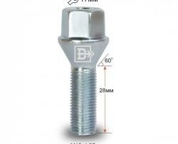 Колёсный болт длиной 28 мм Вектор M12 1.25 28 под гаечный ключ Great Wall Wingle 7 пикап (2018-2023) 