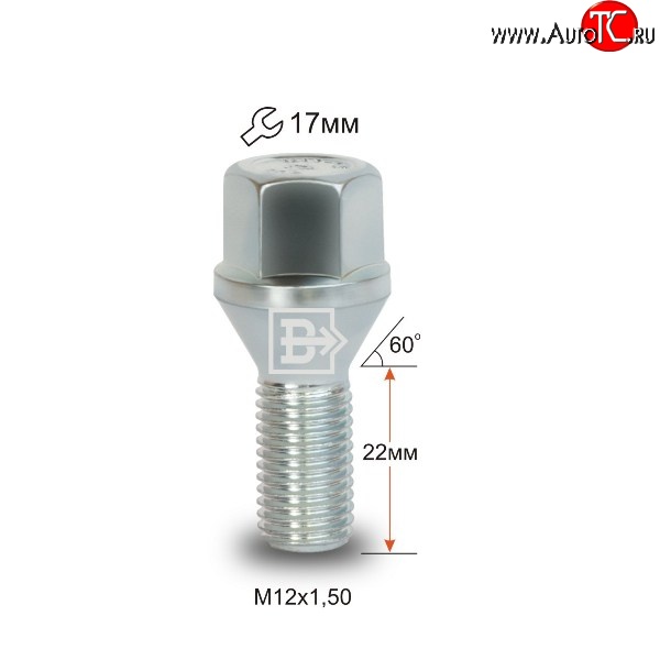 83 р. Колёсный болт длиной 22 мм Вектор M12 1.5 22 под гаечный ключ Saturn Vue (2002-2007)