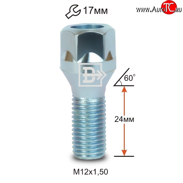 47 р. Колёсный болт длиной 24 мм Вектор M12 1.5 24 под гаечный ключ Daihatsu Move (1995-1998)