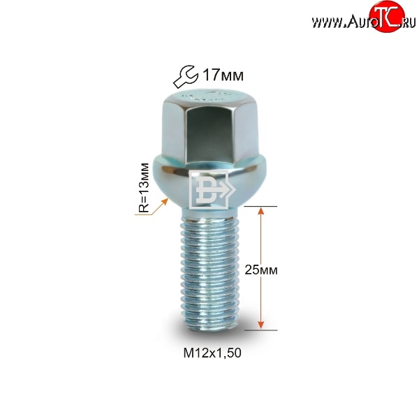 107 р. Колёсный болт длиной 25 мм Вектор M12 1.5 25 под гаечный ключ Suzuki Swift HT51S дорестайлинг, хэтчбэк 5 дв. (2000-2003)