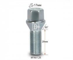 Колёсный болт длиной 28 мм Вектор M14 1.25 28 под гаечный ключ Audi A4 B9, BMW A4 (B9), Ford Galaxy 2, Mini Galaxy (2), Toyota Supra (A90)