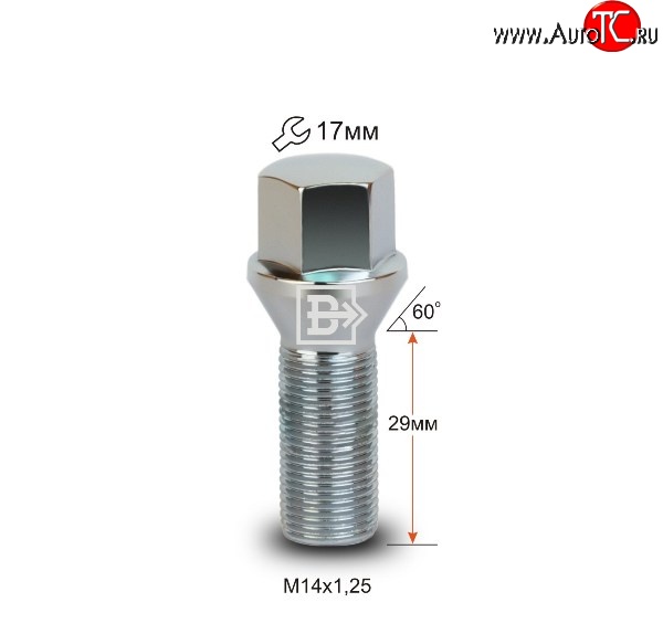 146 р. Колёсный болт длиной 29 мм Вектор M14 1.25 29 под гаечный ключ (пос.место: конус) BMW X5 F15 (2013-2018)