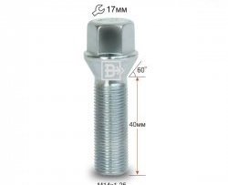 Колёсный болт длиной 40 мм Вектор M14 1.25 40 под гаечный ключ Audi A4 B9, BMW A4 (B9), Ford Galaxy 2, Mini Galaxy (2), Toyota Supra (A90)