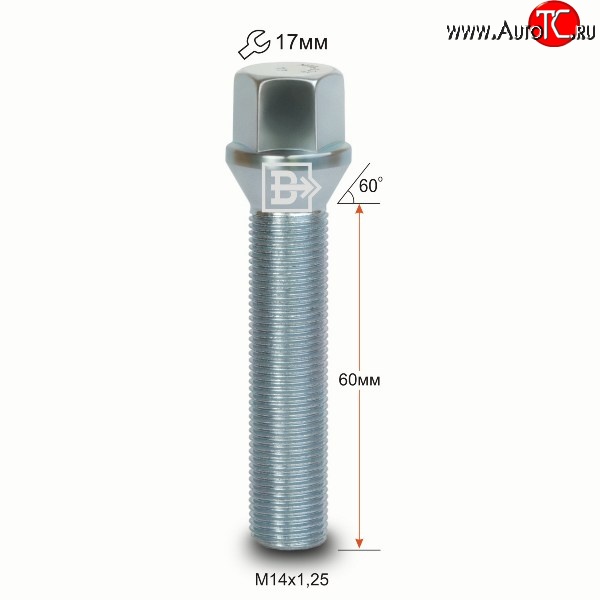 204 р. Колёсный болт длиной 60 мм Вектор M14 1.25 60 под гаечный ключ BMW 5 серия F10 седан дорестайлинг (2009-2013)