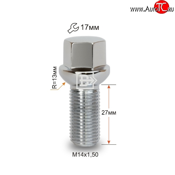 112 р. Колёсный болт длиной 27 мм Вектор M14 1.5 27 под гаечный ключ (пос.место: сфера) Acura TL UA8, UA9 седан рестайлинг (2011-2014)