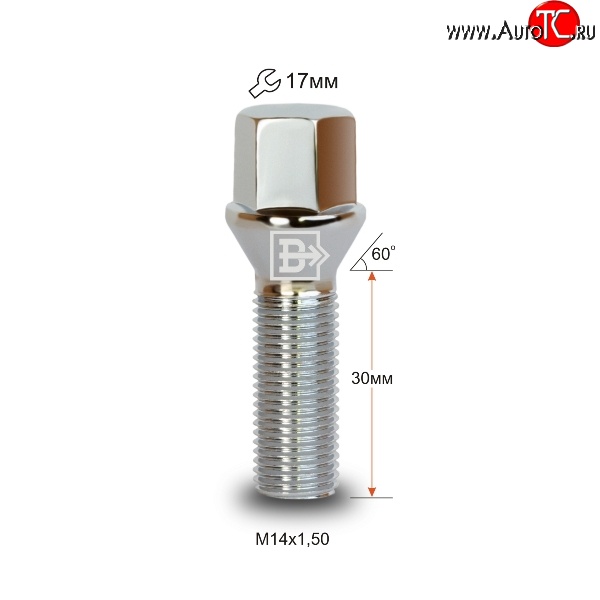 109 р. Колёсный болт длиной 30 мм Вектор M14 1.5 30 под гаечный ключ Cadillac CTS седан (2013-2019)