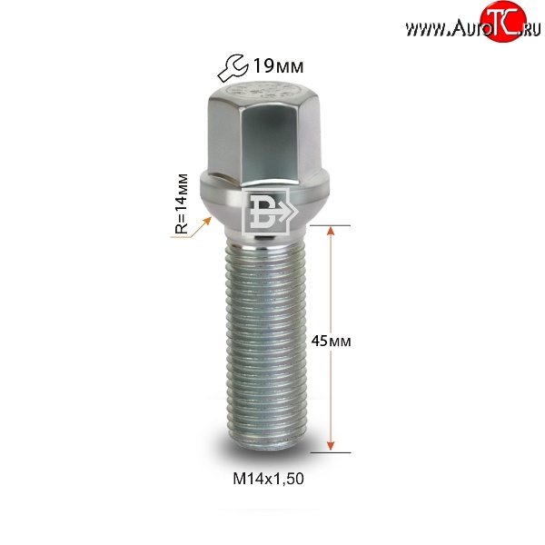 135 р. Колёсный болт длиной 45 мм Вектор M14 1.5 45 под гаечный ключ    с доставкой в г. Краснодар