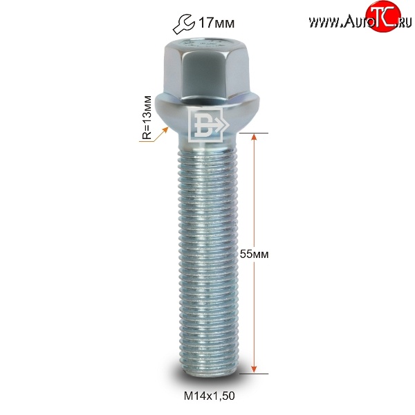178 р. Колёсный болт длиной 55 мм Вектор M14 1.5 55 под гаечный ключ    с доставкой в г. Краснодар