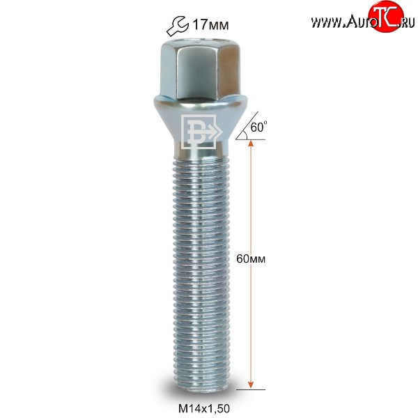 178 р. Колёсный болт длиной 60 мм Вектор M14 1.5 60 под гаечный ключ    с доставкой в г. Краснодар