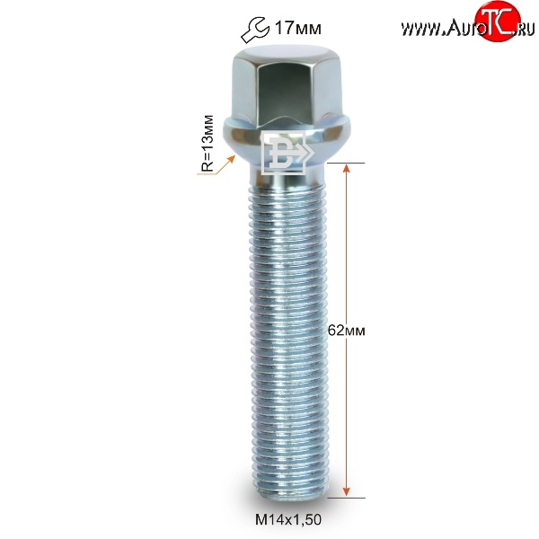 219 р. Колёсный болт длиной 62 мм Вектор M14 1.5 62 под гаечный ключ    с доставкой в г. Краснодар