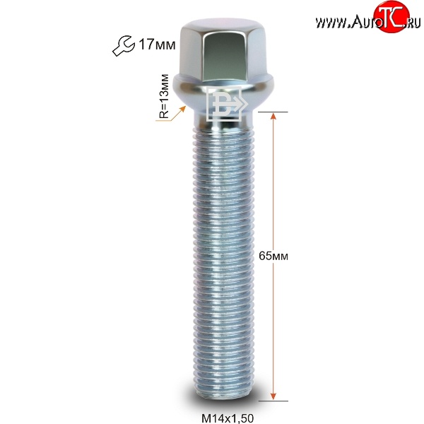 229 р. Колёсный болт длиной 65 мм Вектор M14 1.5 65 под гаечный ключ    с доставкой в г. Краснодар