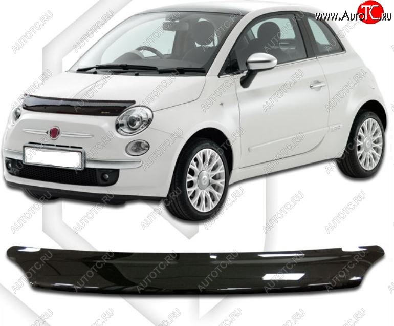 1 839 р. Дефлектор капота CA-Plastic  Fiat 500  312,FF (2007-2020) дорестайлинг хэтчбэк 3 дв., рестайлинг хэтчбэк 3 дв. (Classic черный, Без надписи)  с доставкой в г. Краснодар