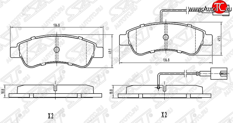 1 129 р. Колодки тормозные задние SAT (2 датчика износа) Peugeot Boxer 250 (2006-2014)  с доставкой в г. Краснодар