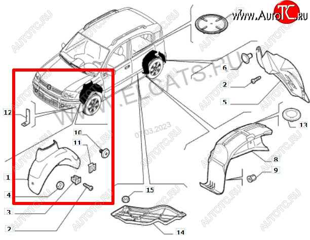 1 649 р. Передний правый подкрылок POLCAR Fiat Panda 2 169 (2003-2011)  с доставкой в г. Краснодар