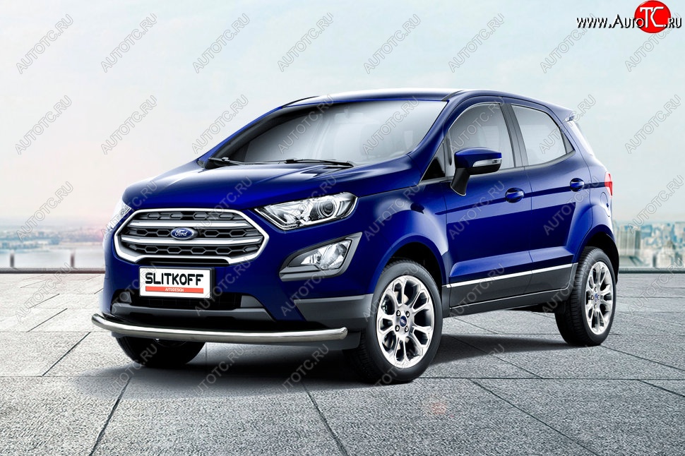 12 649 р. Защита заднего бампера Slitkoff (d57 мм)  Ford EcoSport  B515 (2017-2019) рестайлинг (Нержавейка, Полированная)  с доставкой в г. Краснодар