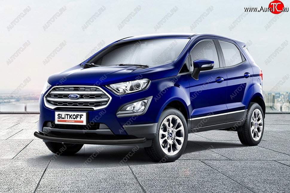 8 849 р. Защита заднего бампера Slitkoff (d57 мм)  Ford EcoSport  B515 (2017-2019) рестайлинг (Сталь с полимерным покрытием. Цвет: чёрный)  с доставкой в г. Краснодар