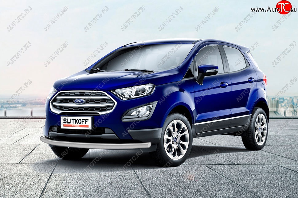 9 849 р. Защита заднего бампера Slitkoff (d57 мм)  Ford EcoSport  B515 (2017-2019) рестайлинг (Сталь с полимерным покрытием. Цвет: серебристый)  с доставкой в г. Краснодар