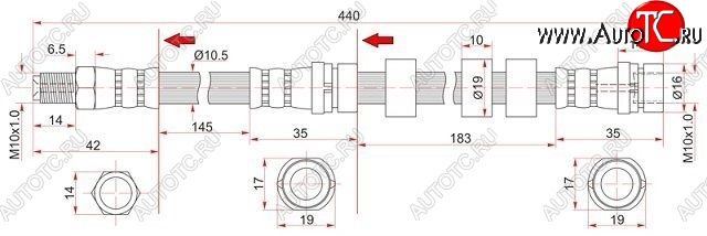 1 039 р. Тормозной шланг SAT (левый/правый)  Ford Escape  1 (2000-2007), Ford Maverick  TM1 (2000-2007), Mazda Tribute (2000-2007)  с доставкой в г. Краснодар