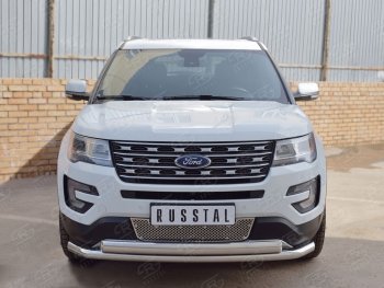 22 949 р. Защита переднего бампера (2 трубыØ63 и 75х42 мм, нержавейка) Russtal Ford Explorer U502 1-ый рестайлинг, 5 дв. (2015-2018)  с доставкой в г. Краснодар. Увеличить фотографию 2