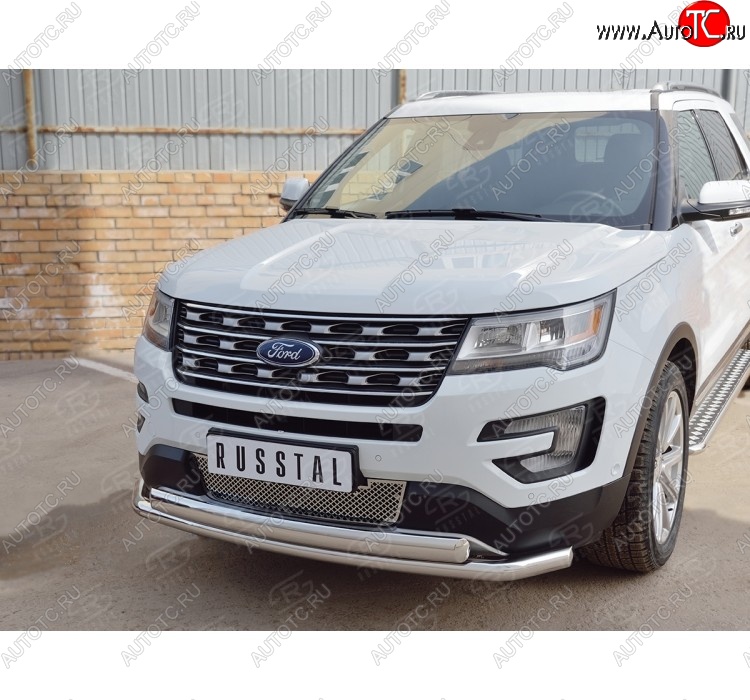 22 949 р. Защита переднего бампера (2 трубыØ63 и 75х42 мм, нержавейка) Russtal Ford Explorer U502 1-ый рестайлинг, 5 дв. (2015-2018)  с доставкой в г. Краснодар