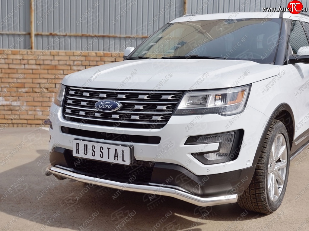 18 699 р. Защита переднего бампера (Ø63 мм волна, нержавейка) SLITKOFF  Ford Explorer  U502 (2015-2019) 1-ый рестайлинг, 5 дв., 2-ой рестайлинг, 5 дв.  с доставкой в г. Краснодар