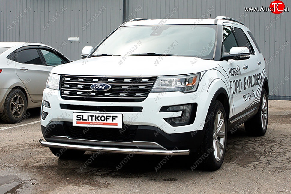 13 549 р. Защита переднего бампера Slitkoff (d57 мм)  Ford Explorer  U502 (2015-2018) 1-ый рестайлинг, 5 дв. (Нержавеющая сталь)  с доставкой в г. Краснодар