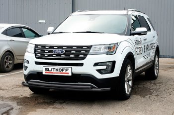 11 849 р. Защита переднего бампера Slitkoff (двойная, d57/57 мм)  Ford Explorer  U502 (2015-2018) 1-ый рестайлинг, 5 дв. (Сталь с полимерным покрытием. Цвет: чёрный)  с доставкой в г. Краснодар. Увеличить фотографию 1