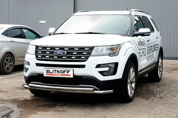 Защита переднего бампера Slitkoff (двойная, d57/57 мм) Ford (Форд) Explorer (Експлорер)  U502 (2015-2018) U502 1-ый рестайлинг, 5 дв.