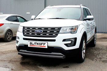 18 599 р. Защита переднего бампера Slitkoff (d76 мм)  Ford Explorer  U502 (2015-2018) 1-ый рестайлинг, 5 дв. (Нержавейка, Полированная)  с доставкой в г. Краснодар. Увеличить фотографию 2