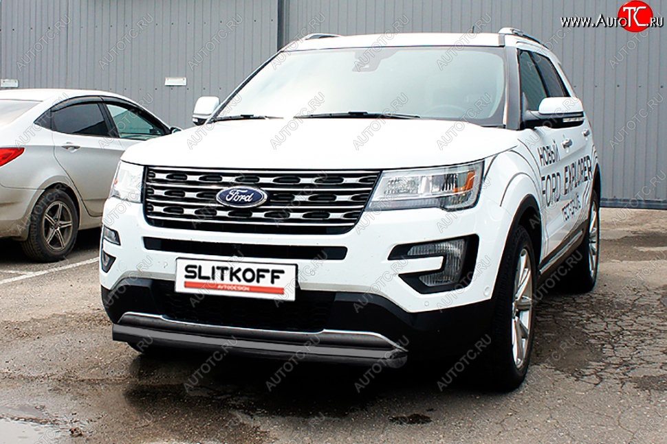 12 999 р. Защита переднего бампера Slitkoff (d76 мм)  Ford Explorer  U502 (2015-2018) 1-ый рестайлинг, 5 дв. (Сталь с полимерным покрытием. Цвет: чёрный)  с доставкой в г. Краснодар