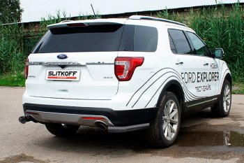 13 999 р. Защита заднего бампера Slitkoff (d76 мм, уголки)  Ford Explorer  U502 (2015-2018) 1-ый рестайлинг, 5 дв. (Нержавейка, Полированная)  с доставкой в г. Краснодар. Увеличить фотографию 2