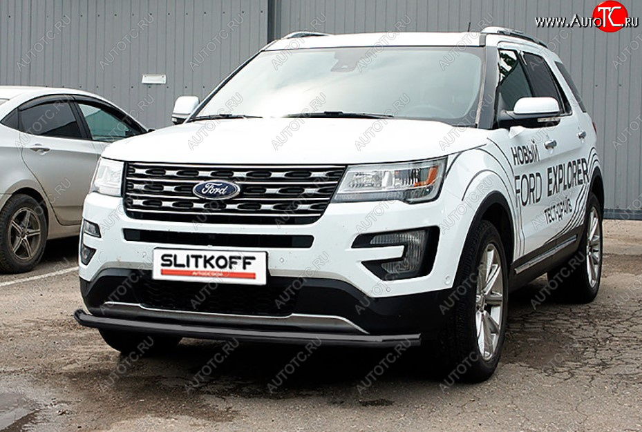 10 499 р. Защита переднего бампера Slitkoff (Ø 57 мм).  Ford Explorer  U502 (2015-2018) 1-ый рестайлинг, 5 дв. (Сталь с полимерным покрытием. Цвет: черный)  с доставкой в г. Краснодар