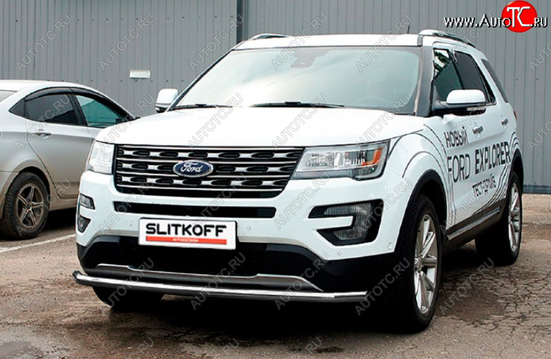 9 499 р. Защита переднего бампера Slitkoff (Ø 57 мм).  Ford Explorer  U502 (2015-2018) 1-ый рестайлинг, 5 дв. (Сталь с полимерным покрытием. Цвет: серебристый)  с доставкой в г. Краснодар