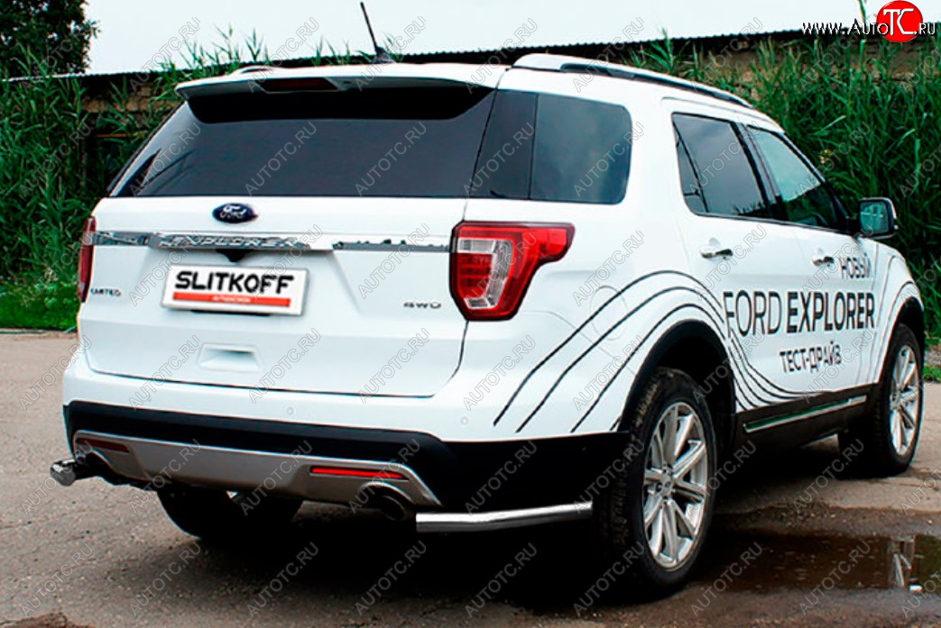 7 749 р. Защита заднего бампера Slitkoff (Ø 57 мм, уголки)  Ford Explorer  U502 (2015-2018) 1-ый рестайлинг, 5 дв. (Цвет: серебристый)  с доставкой в г. Краснодар